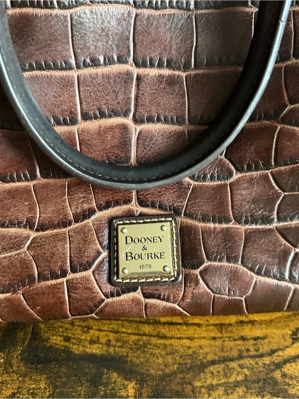 Dooney & Bourke Croc Embossed Leather Satchel Handbag – Brown